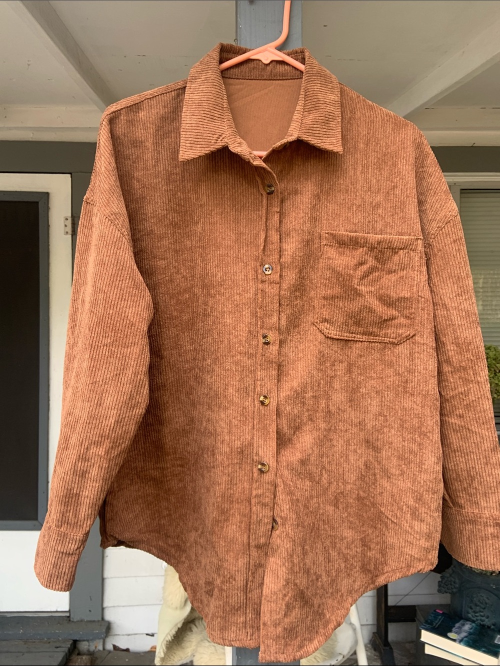 Womens Casual Corduroy Button-Down Shirt in Rust